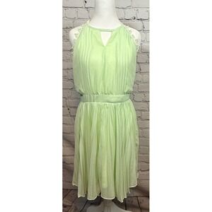 Double Zero Halter‎ Dress Pleated Open Back Party Dress Lime Green L
